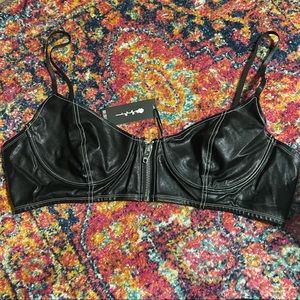 Leather zip up bra